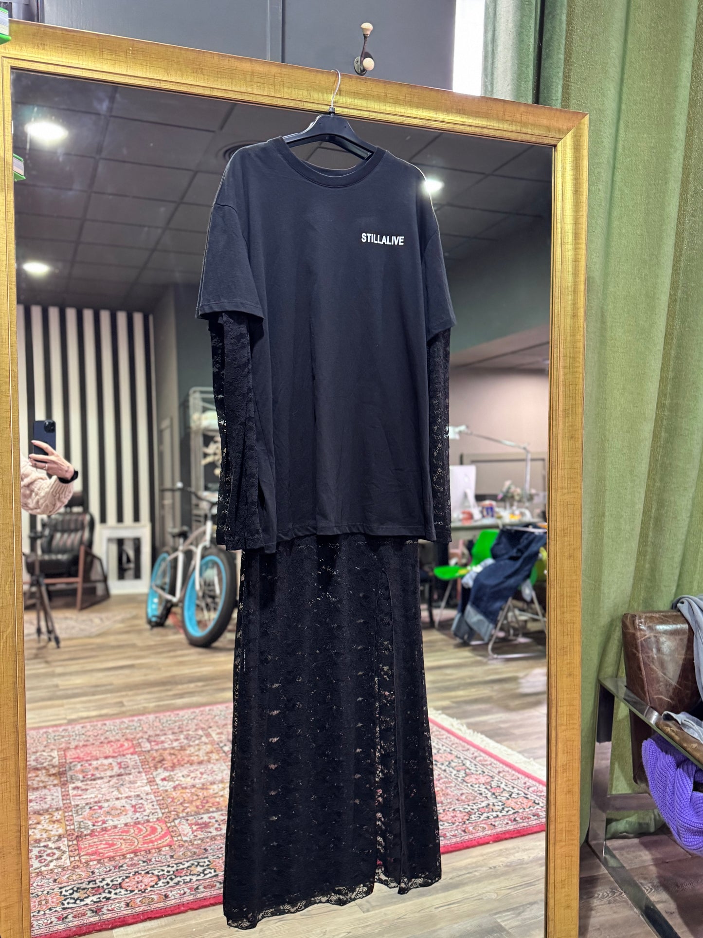Vestido encaje camiseta dos piezas
