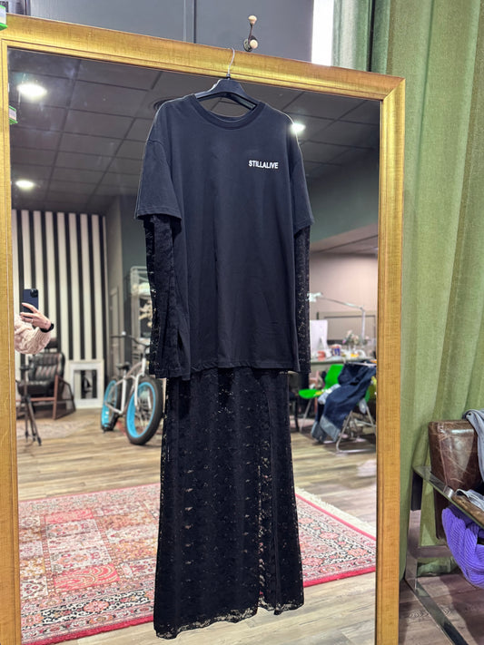 Vestido encaje camiseta dos piezas