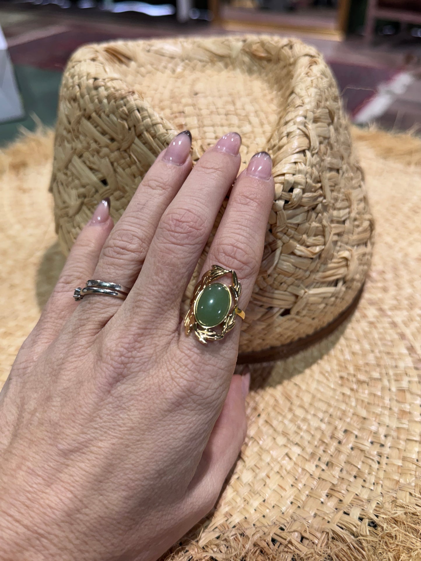 Anillo acero piedra verde