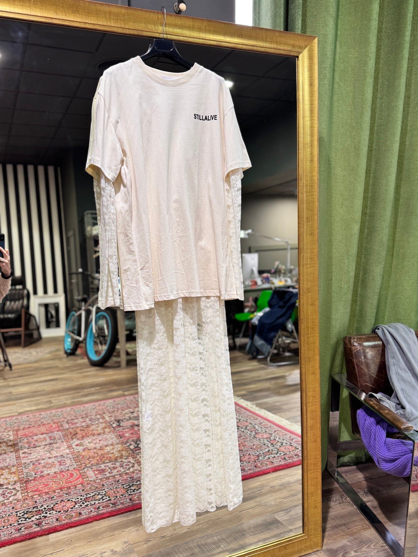 Vestido encaje camiseta dos piezas