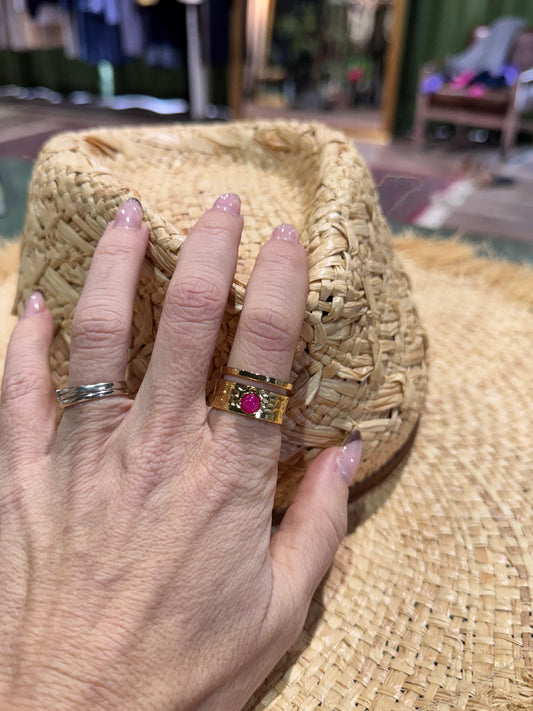 Anillo acero piedra fucsia
