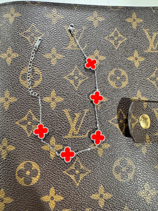 Pulsera acero plata flor roja