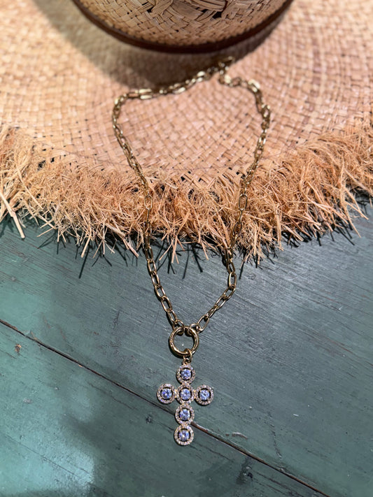 Collar cruz brillantes acero