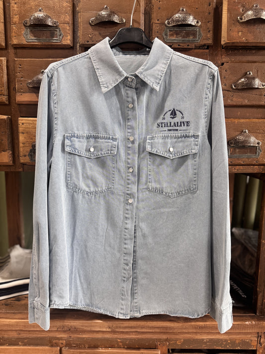 Camisa denim logo marino